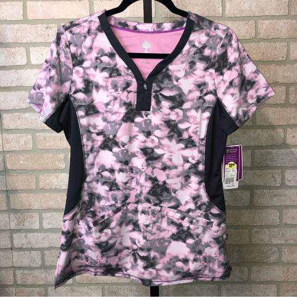 healing hands Tops - Healing Hands Purple Label Yoga Zip V-neck purple short sleeve scrub top